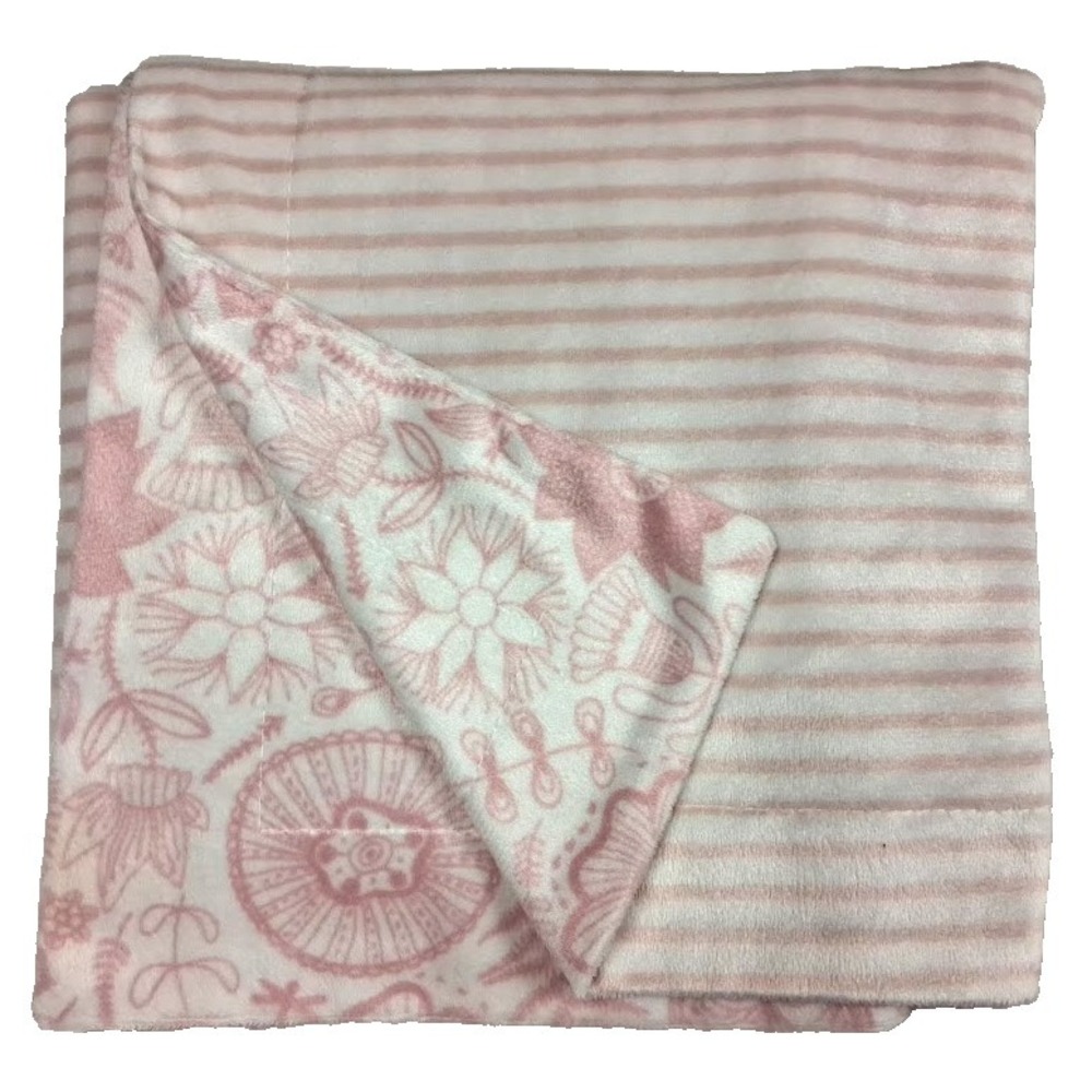 Lila & Jack Pink White Stripe Floral Baby Girl Blanket Soft Polyester 30x40